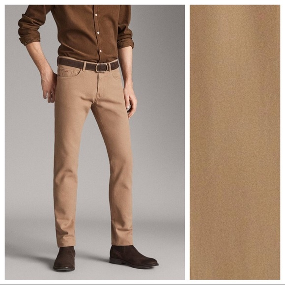 NWOT. Massimo Dutti Tan Cotton Trousers. Size 32.